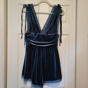 Cider Blue Velvet Romper size Large NWT